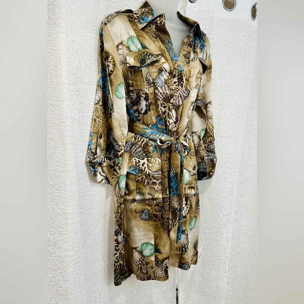 Gorgeous HTF Vintage Cache Shirt Dress NWT 8 M Beach Print Reef Seashell Animal - Picture 4 of 11